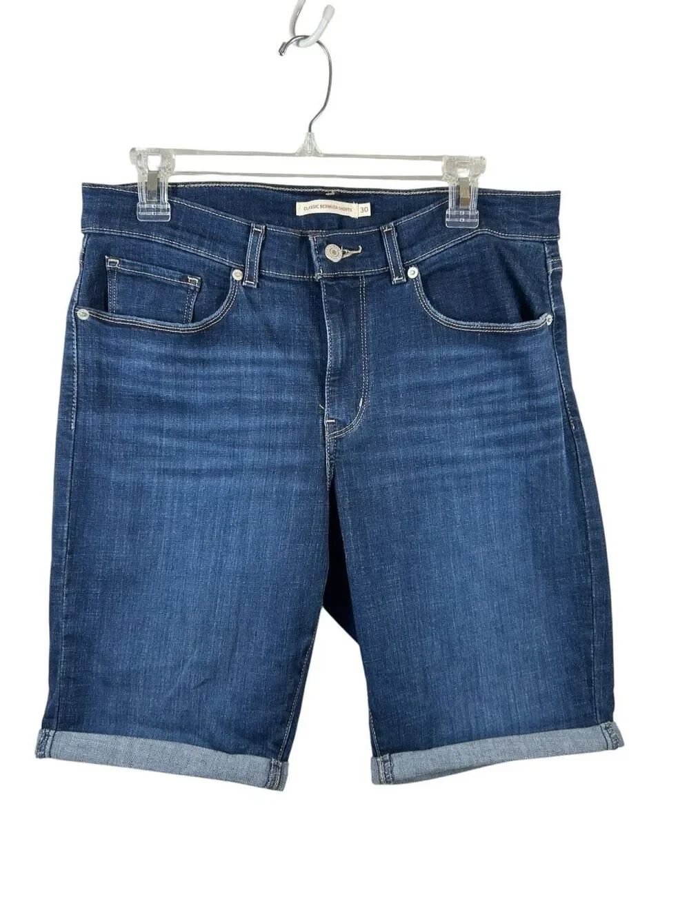 Levis Classic Bermuda Shorts 30 Dark Wash Cuffed Denim Long Jorts Mid Rise⁠